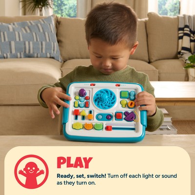 Chuckle & Roar Explore & Glow Busy Board - Interactive Toddler Activity Board with Lights, Sounds, Switches and 3 Play Modes, Ages 1-4+