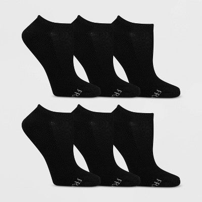Fruit of the Loom Women's Cushioned 6pk No Show Athletic Socks - Black 4-10: Moisture Wicking, Ventilating Mesh, 4-Way Stretch