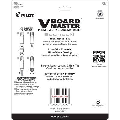 Pilot 3pk VBoard Master Dry Erase Markers Chisel Tip Black Ink with Bonus Refills
