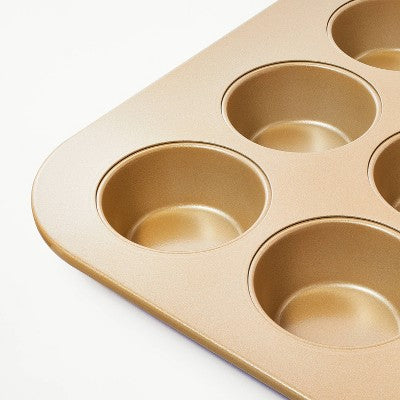 12ct Nonstick Aluminized Steel Muffin Pan Gold - Figmint: Muffin Tin, Cupcake Tray, Oven & Dishwasher Safe