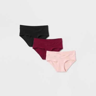 Maternity 3pk Under the Belly Maternity Hipster Underwear - Auden Pink/Maroon/Black XS