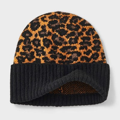 Essential Cuffed Leopard Print Beanie - Universal Thread Brown/Black