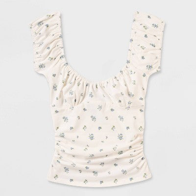 Women's Cap Sleeve Scoop Neck Emma Fable Off-White Floral XL
