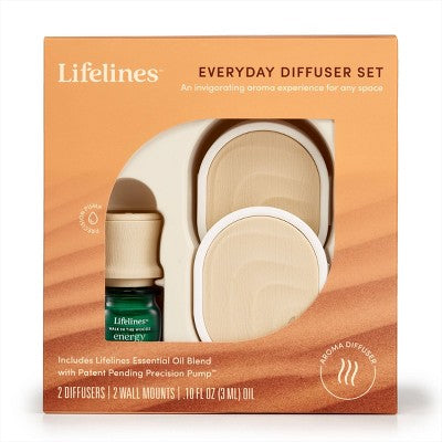 2pk Everyday Diffuser Set plus Essential Oil Blend - Lifelines: Includes Wall Mounts, Precision Pump, No Battery Needed