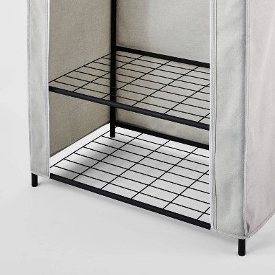 30" Double Rod Fabric Covered Wardrobe - Brightroom: Closet Organizer, Shoe Storage, Steel Frame, 2 Shelves, Gray (LOCAL PICKUP ONLY)
