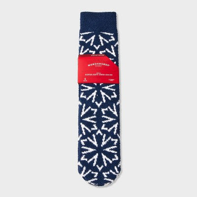 Men's Snowflakes Cozy Crew Socks - Wondershop Navy Blue 6-12