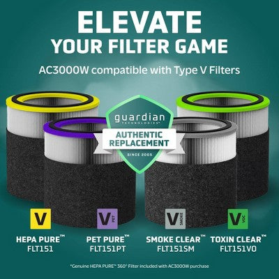 GermGuardian AirSafe Intelligent Air Purifier with 360 HEPA 13 Filter and UV-C