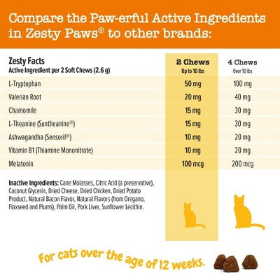 Zesty Paws Bacon Flavor Calming Bites Vitamins and Supplements for Cats - 30ct