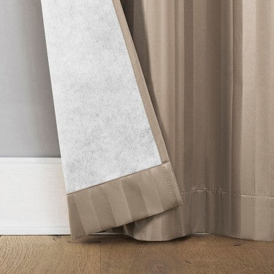 2pc 37"x84" Sun Zero Dimani Satin Striped 100% Blackout Rod Pocket Curtain Panel Pair Taupe: Energy Efficient, Noise Reduction