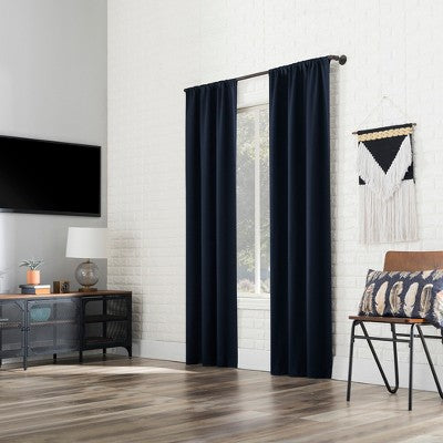 40"x84" Sun Zero Blackout Bergen Rod Pocket Curtain Panel Navy Blue: Energy Efficient, Noise Reducing, Thermal Insulated