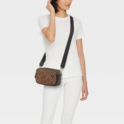 Double Zip Camera Leopard Print Crossbody Bag - Universal Thread Black/Brown