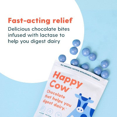 Happy Cow Adult Chocolate Fast Acting Lactase Digestive Digestive Supplement - Sugar Shell - 10ct