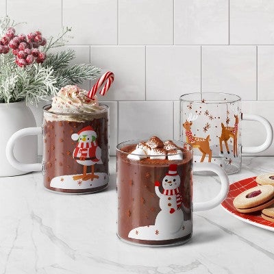15.2 fl oz Christmas Snowman Print Glass Mug - Wondershop