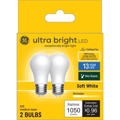 GE 2pk 100W Ultra Bright A15 LED Ceiling Fan Light Bulbs Soft White