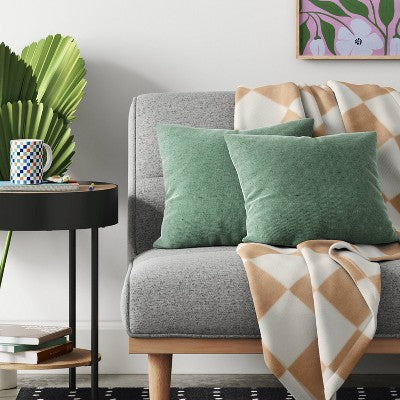2pk Reversible Woven Cotton/Polyester Square Throw Pillow Covers Green - Room Essentials: Decorative Jacquard, Zippered, Indoor Use