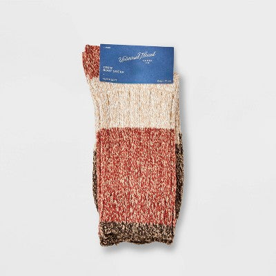 Women's Colorblock Ribbed Supersoft Crew Boot Socks - Universal Thread Rust/Burgundy 4-10