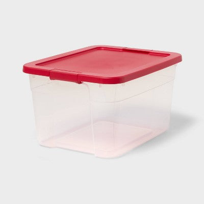 66qt Latching Christmas Storage Box Clear Base with Lid and Latch Red - Brightroom (LOCAL PICKUP ONLY)