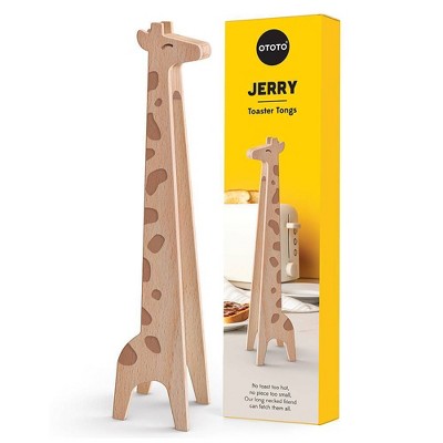 Ototo Holiday Gift Wood Jerry Giraffe Toaster Tongs