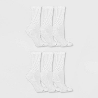 Fruit of the Loom Women's Cushioned 6pk Crew Socks - White 4-10: Moisture Wicking, Ventilating Mesh, 4-Way Stretch