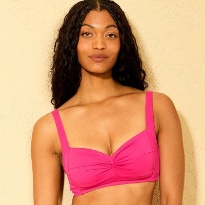 Women's Smoothing Twist-Front Bralette Bikini Top - S