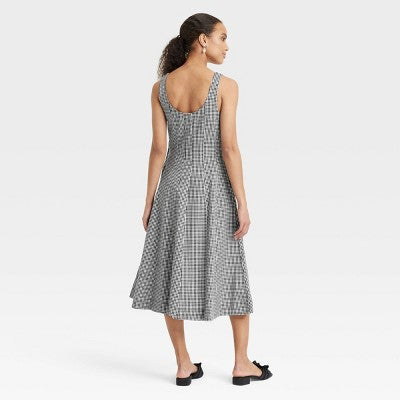Women's Corset Midi A-Line Dress - A New Day Black Gingham 6