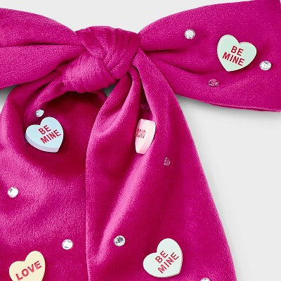 Valentines Conversation Heart Charm Bow - Pink