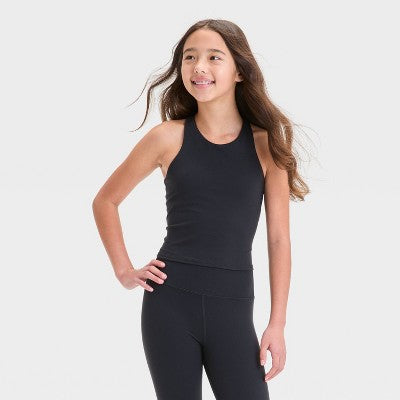 Girls' Strappy Crop TankTop - All In Motion Black L