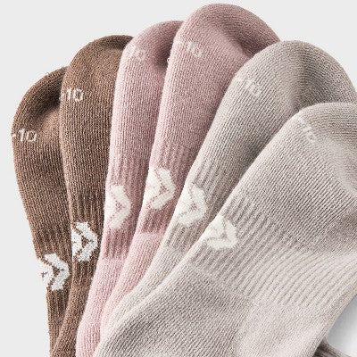 Women's Cushioned Ruffle 3pk Ankle Socks - All In Motion Pink/Gray/Brown 4-10: Arch Support, Knit