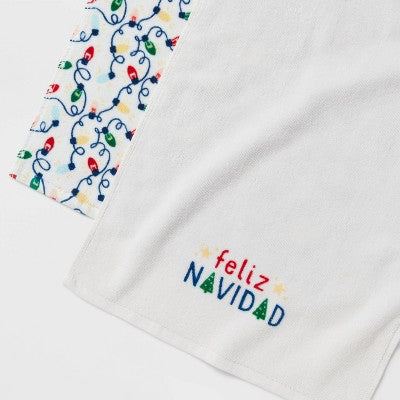 2pk 'Feliz Navidad' Christmas Hand Towel Set White - Wondershop
