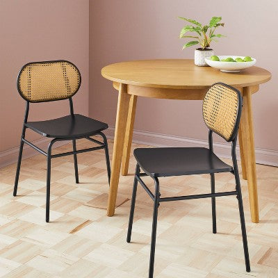 Set of 2 Wicker Back Metal Dining Chair Black - Room Essentials (LOCAL PICKUP ONLY)