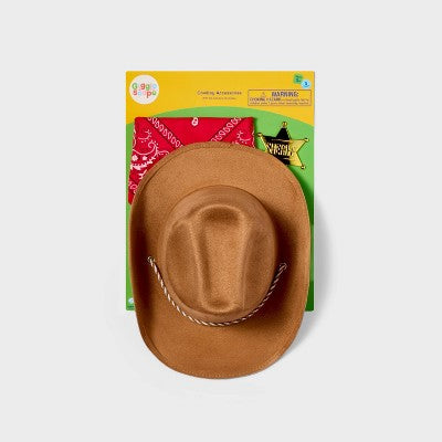 Pretend Play Cowboy Accessory Pack with Hat, Bandana & Badge - Gigglescape