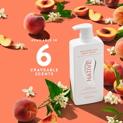 Native Moisturizing Body Wash Shea Butter for Women & Men - 24hr Hydration - Peach & Orange Blossom - Sulfate Free - Paraben Free - 18 fl oz