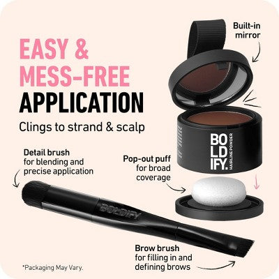 BOLDIFY Root Touch Up Powder with Brush, Covers Thinning Hair & Grays, Water-Resistant - Medium Brown