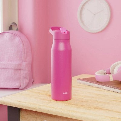Zak Designs 20 fl oz Stainless Steel Tranquility Straw Bottle - Hot Pink
