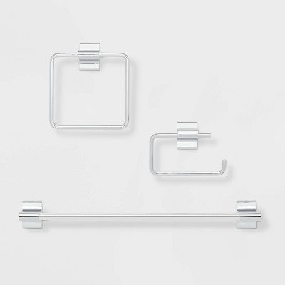 3pc Modern Bath Hardware Set Chrome - Threshold: Includes Toilet Tissue Holder, Towel Ring