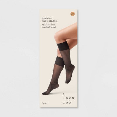 Women's Sheer Fashion Knee Highs - A New Day Black One Size Fits Most