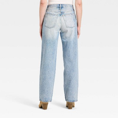 Women's Mid-Rise 90's Baggy Rhinestone Jeans Light Wash 4 (LOCAL PICKUP ONLY)