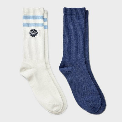 Men's 2pk Casual Crew Socks - Goodfellow & Co Ivory/Navy Blue 6-12