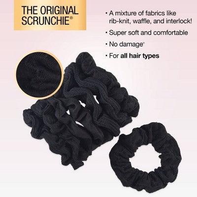 scunci No Damage Textured Scrunchies - Black - All Hair - 10pcs