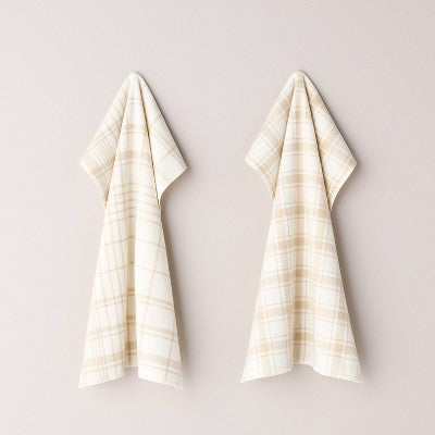 2ct Plaid Cotton Kitchen Towels Beige/Cream - Hearth & Hand with Magnolia