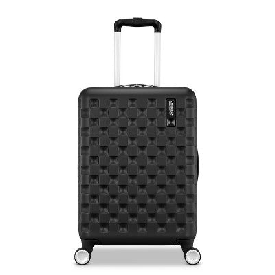 American Tourister Medium Checkered Carry On Spinner Wheels Suitcase - Black