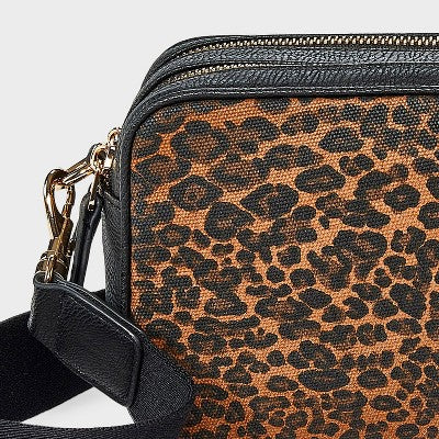 Double Zip Camera Leopard Print Crossbody Bag - Universal Thread Black/Brown