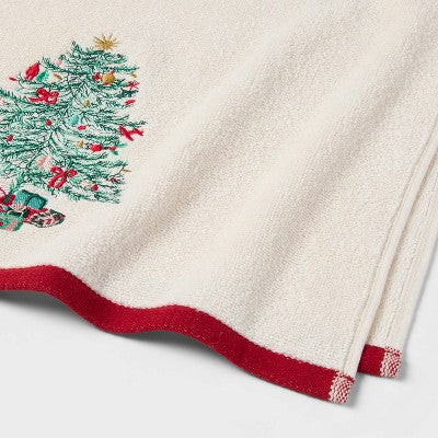 2pk Embroidered Tree Christmas Hand Towel Ivory - Threshold