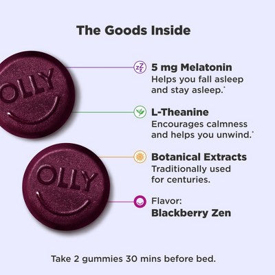 OLLY Extra Strength Sleep Gummies with 5mg Melatonin - Blackberry Zen - 120ct