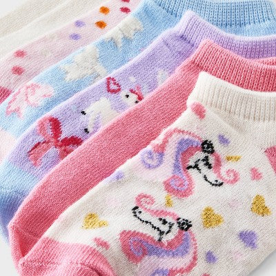 Girls' 7pk Low Cut Unicorn Socks - Cat & Jack Pink L