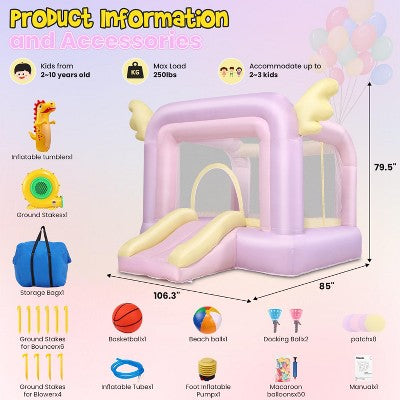KRISRATE Inflatable Bounce House with Slide, Pink Kids Bouncy Castle for Indoor/Outdoor Use, with Basketball Hoop, Safety Net for Party, No Blower (LOCAL PICKUP ONLY)