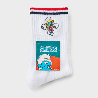 Women's Smurfs American Sweetheart Crew Sock - White/Blue 4-10