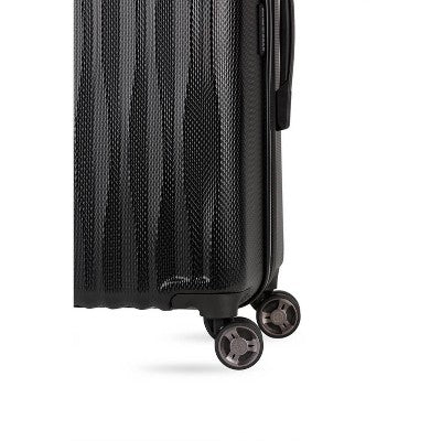 SWISSGEAR Energie Hardside Medium Checked Spinner Suitcase - Black: Aluminum Handle, Tear-Resistant, Polycarbonate Shell