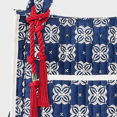 Floral Print Quilted Tote Bag with Tassel - Universal Thread Navy Blue