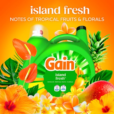 Gain Island Fresh Liquid Laundry Detergents 100 Loads - 132oz: Cold Water Detergent, Spill-Resistant Lid, Concentrated